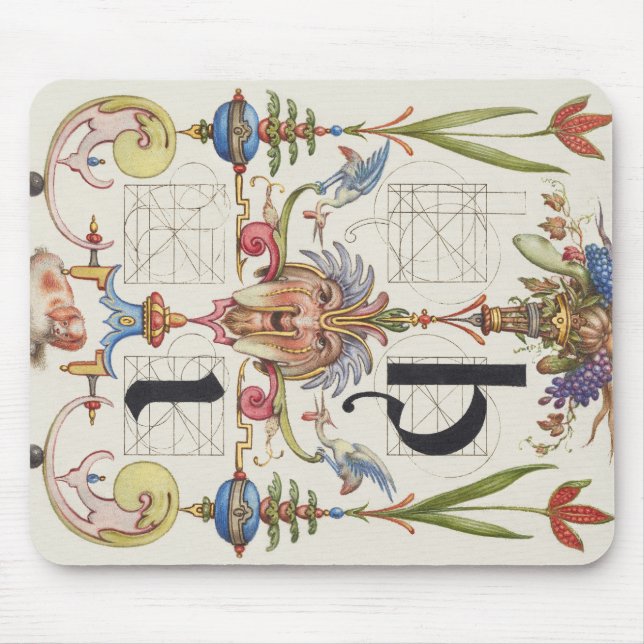 ALFOMBRILLA DE RATÓN CARTA BOTÁNICA DE CALIGRAFÍA I HOEFNAGEL ALPHABET (Frente)