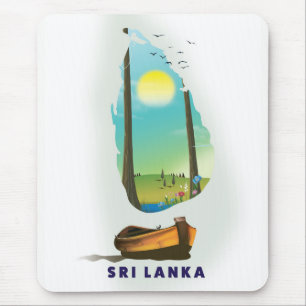 Alfombrilla De Ratón Cartel de turismo de Sri Lanka con mapa ilustrado.
