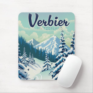 Alfombrilla De Ratón Cartel de viaje a Verbier Suiza