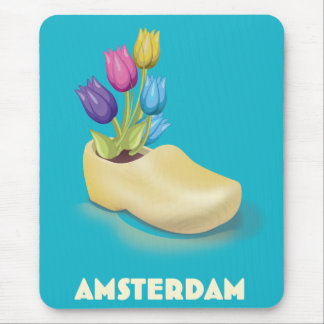 Alfombrilla De Ratón Cartel de viaje de Amsterdam Zuecos y Tulipanes.
