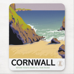 Alfombrilla De Ratón Cartel de viaje de estilo vintage de Cornwall.