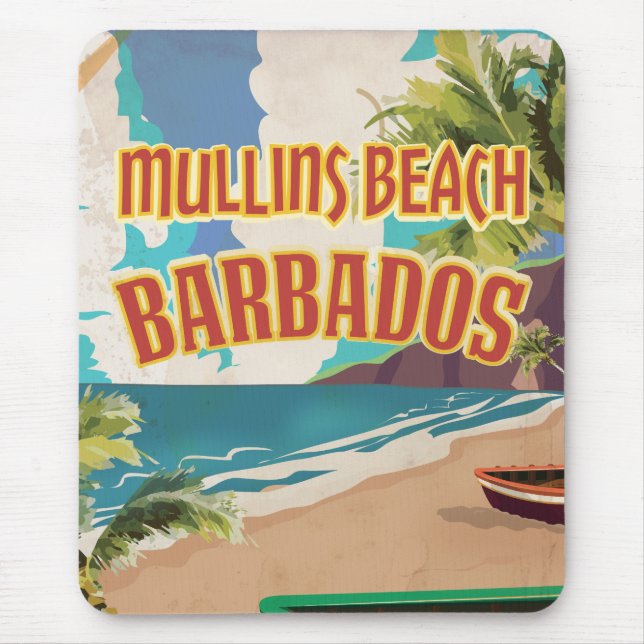 Alfombrilla De Ratón Cartel de viaje de Mullins Beach Bay Barbados. (Frente)