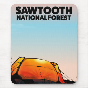 Alfombrilla De Ratón Cartel de viaje del Bosque Nacional Sawtooth