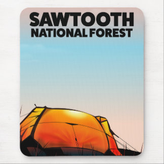 Alfombrilla De Ratón Cartel de viaje del Bosque Nacional Sawtooth