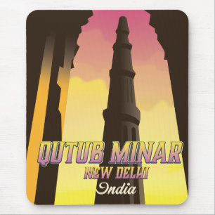 Alfombrilla De Ratón Cartel de viaje Qutub Minar Nueva Delhi India