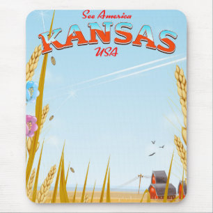 Alfombrilla De Ratón Cartel de viaje retro de granja en Kansas, EE. UU.
