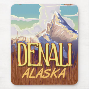 Alfombrilla De Ratón Cartel de viaje vintage de Denali Alaska animado