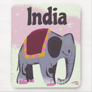 Alfombrilla De Ratón Cartel de viaje vintage de elefante indio.