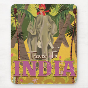 Alfombrilla De Ratón cartel de viaje vintage de elefante indio