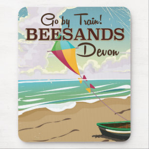 Alfombrilla De Ratón Cartel de viaje vintage de la playa Beesands Devon