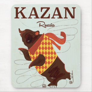 Alfombrilla De Ratón Cartel de viaje vintage de oso de Kazán Rusia