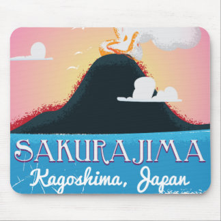 Alfombrilla De Ratón Cartel de viaje vintage del volcán Sakurajima Japó