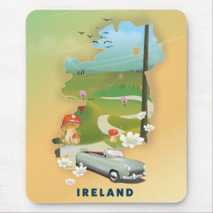 Alfombrilla De Ratón Cartel de viaje vintage mapa de Irlanda
