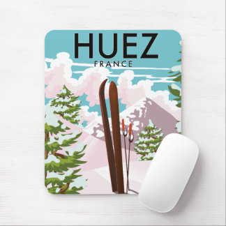 Alfombrilla De Ratón Cartel retro de esquí de Huez Francia