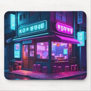 Alfombrilla De Ratón Casa de café coreana neon LoFi Art 