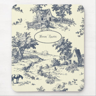 Alfombrilla De Ratón Casa de campo francesa personalizada Blue Toile de