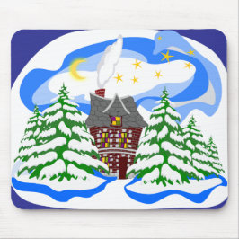 Alfombrilla De Ratón Casa de invierno en el bosque