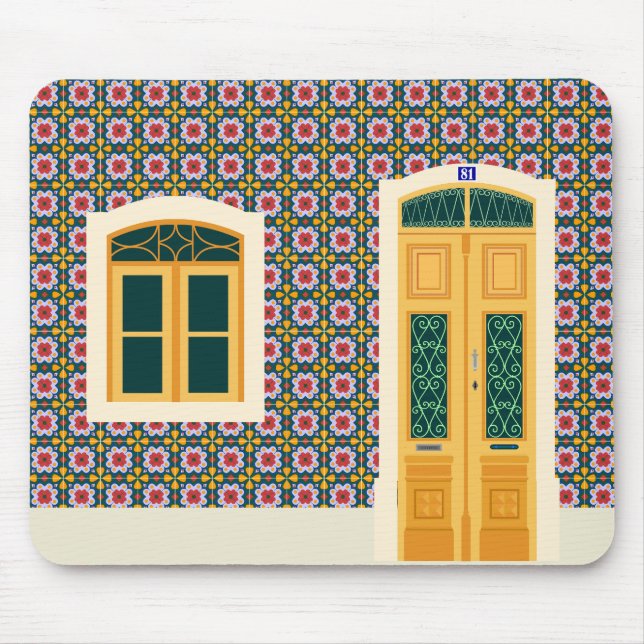 Alfombrilla De Ratón Casa de Lisboa con azulejos (Frente)