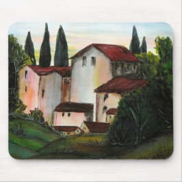 Alfombrilla De Ratón Casa de Pueblo Dibujo Toscana italia Campo