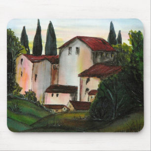 Alfombrilla De Ratón Casa de Pueblo Dibujo Toscana italia Campo