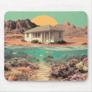 Alfombrilla De Ratón Casa surrealista en el desierto con arrecife subma