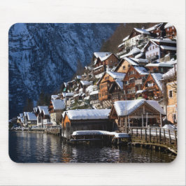 Alfombrilla De Ratón Casas junto al lago de madera en Hallstatt, Austri