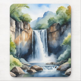 Alfombrilla De Ratón Cascada pintada a la acuarela