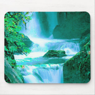 Alfombrilla De Ratón Cascada serena en azul y verde