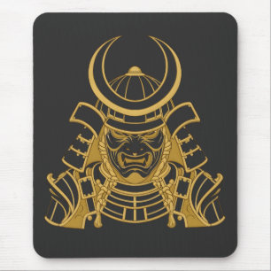 Alfombrilla De Ratón Casco de samurái japonés dorado Kabuto y máscara M