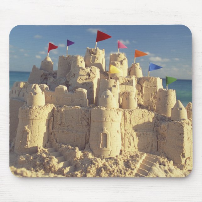 Alfombrilla De Ratón Castillo de arena en la playa (Frente)
