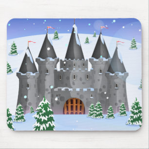 Alfombrilla De Ratón Castillo de Cuento de Hadas Invierno Nieve
