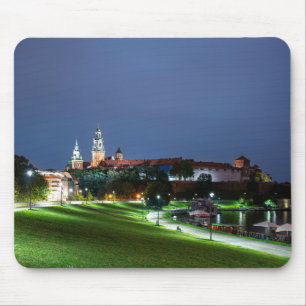 Alfombrilla De Ratón Castillo Wawel de noche en Cracovia, Polonia