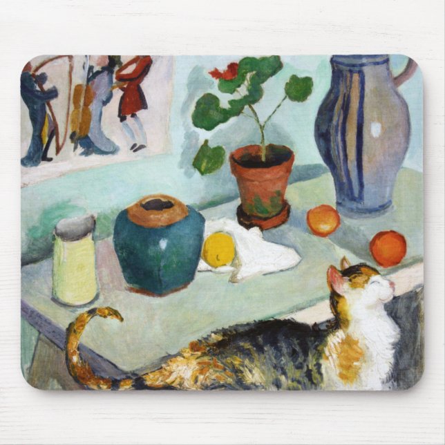 Alfombrilla De Ratón Cat and Still Life, August Macke (Frente)