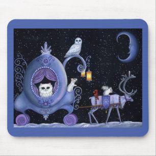 Alfombrilla De Ratón Cat Blue Carrie Winowy Owl White Deer Cute