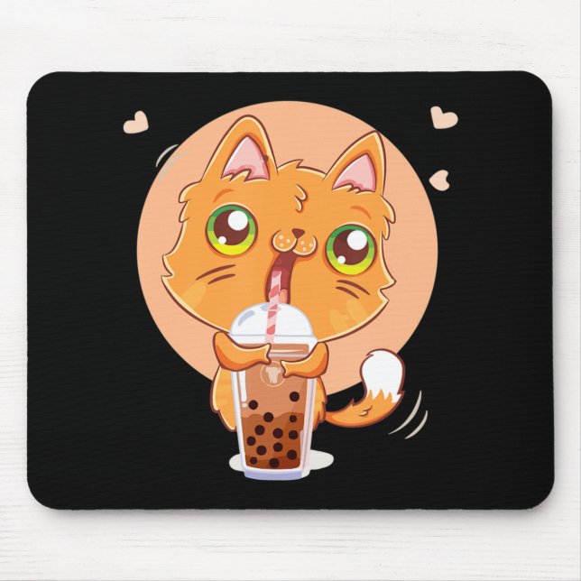 Alfombrilla De Ratón Cat Boba Tea Bubble Kawaii Japonés Anime Gigo Gir (Frente)