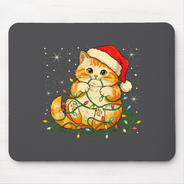Alfombrilla De Ratón Cat Christmas Lights Santa Hat Xmas Cats Lover Pet (Frente)