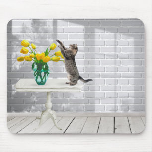 Alfombrilla De Ratón Cat con almohadilla de ratón de tulipanes amarillo