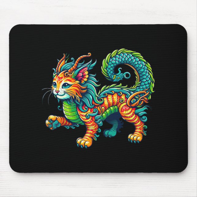 Alfombrilla De Ratón Cat Dragon Happy Chinese New Year 2024 Womens Mens (Frente)