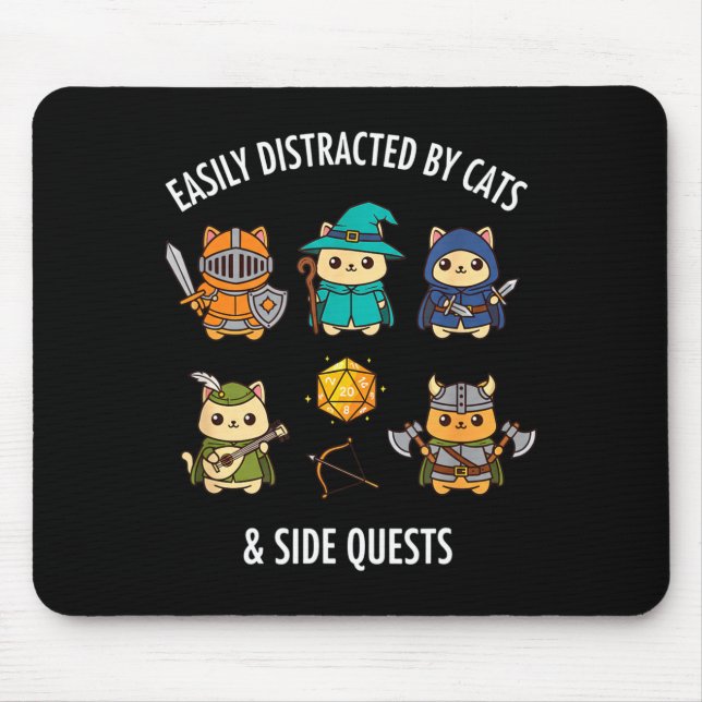 Alfombrilla De Ratón Cat Easily Distracted By Cat &amp; Side Quests Rpg (Frente)