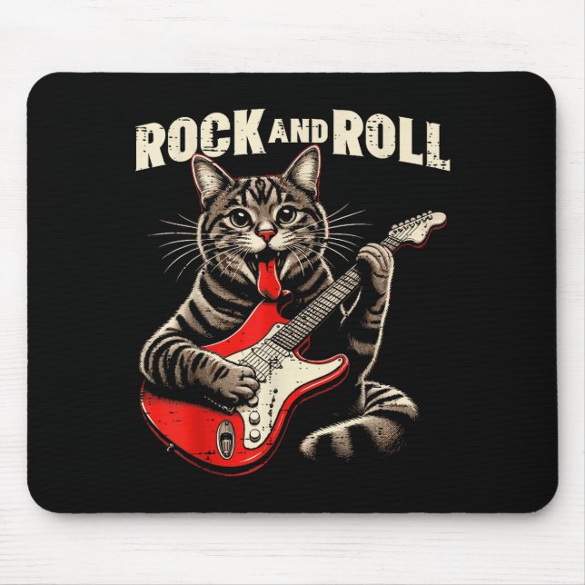 Alfombrilla De Ratón Cat Electric Guitar Rock And Roll Rocker Kitten Me (Frente)