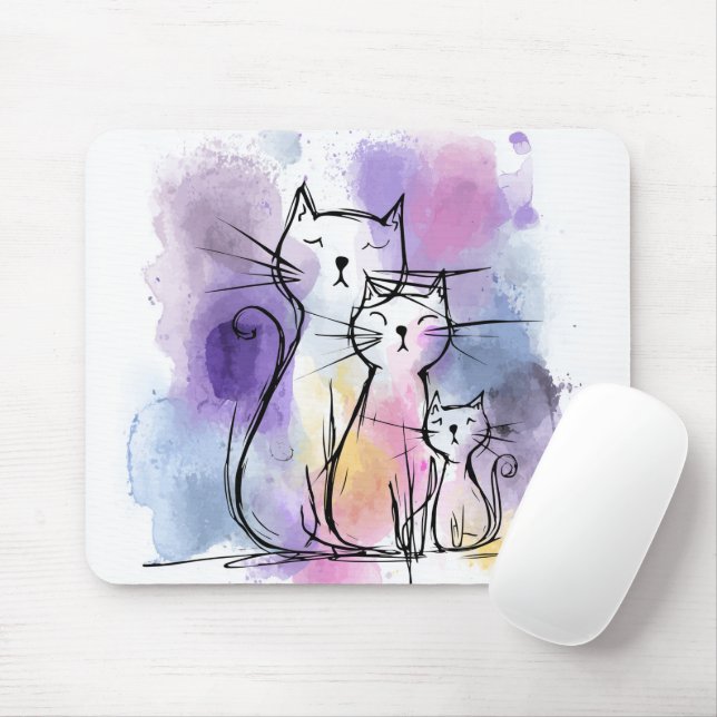 Alfombrilla De Ratón Cat Family Sketch Home Office Mousepad Gift (Con ratón)