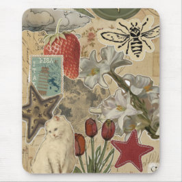 Alfombrilla De Ratón Cat Floral Collage Pattern – Cute Artistic Design