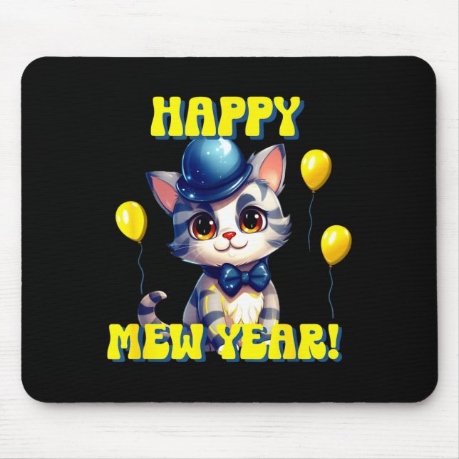 Alfombrilla De Ratón Cat Happy New Year Mew Year Funny New Years Party  (Frente)