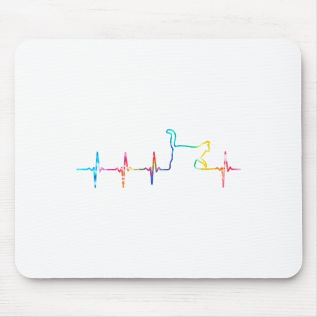 Alfombrilla De Ratón Cat Heartbeat Cat Lover Cute Animal Tie Dye Mujere (Frente)