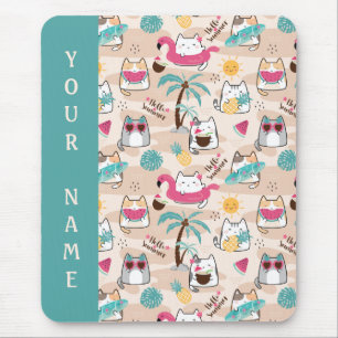 Alfombrilla De Ratón Cat Hello Summer Beach Kitty Vacation Mouse Pad