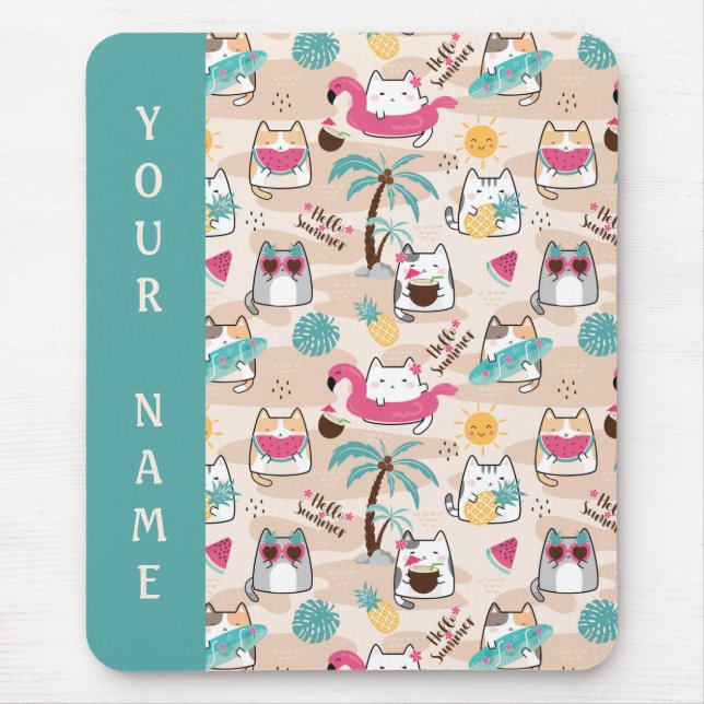 Alfombrilla De Ratón Cat Hello Summer Beach Kitty Vacation Mouse Pad (Frente)