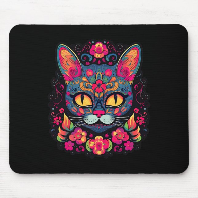 Alfombrilla De Ratón Cat Kitty Kitten Paws Sugar Skull Calavera Hallowe (Frente)