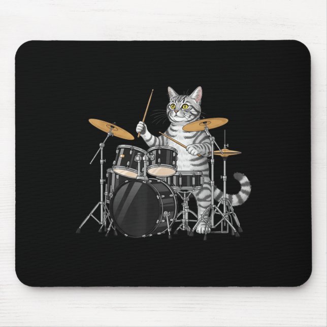 Alfombrilla De Ratón Cat Playing Drums Drumset Drumkit Drumming Drum Dr (Frente)