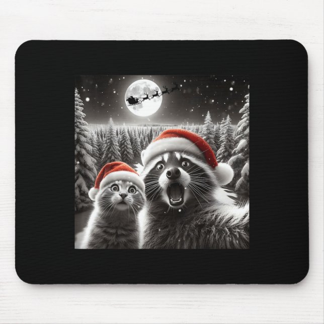 Alfombrilla De Ratón Cat Selfie Racoon Funny Santa Christmas Dog  (Frente)