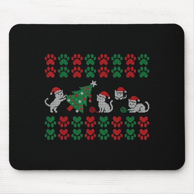 Alfombrilla De Ratón Cat Ugly Sweater Pattern Christmas Knitting  (Frente)